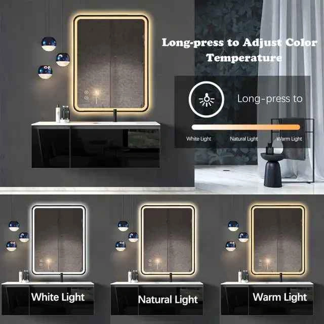 Niccy 30"x22" Gold Metal Frame LED Vanity Bathroom Mirror - photo 5