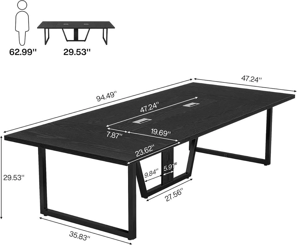 Tribesigns 8FT Conference Table, Large Meeting Table, Black - photo 2