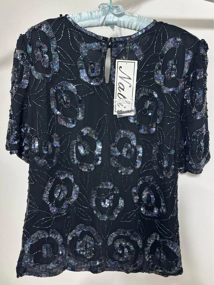 New With Tags Nabi Silk Beaded Rose Top — Size XL - photo 2