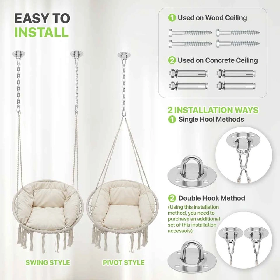 New Hanging Macrame Rope Swing Chair with Cushion - 350 lbs - photo 5