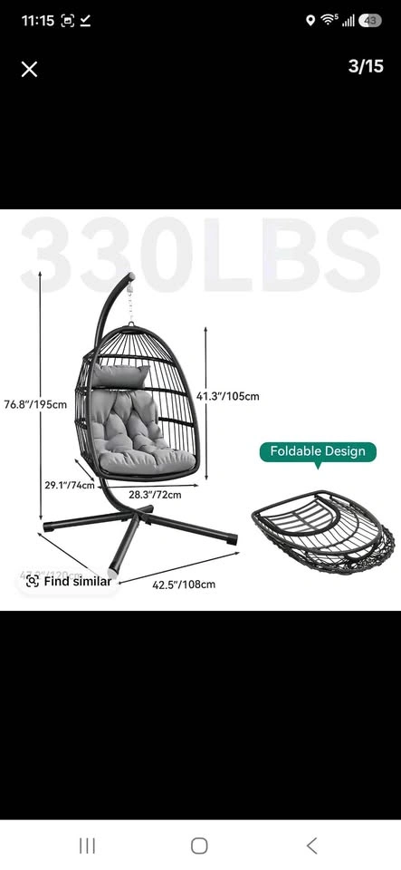 New in Box - Deluxe Egg Chair Swing with BEIGE Cushion - photo 3