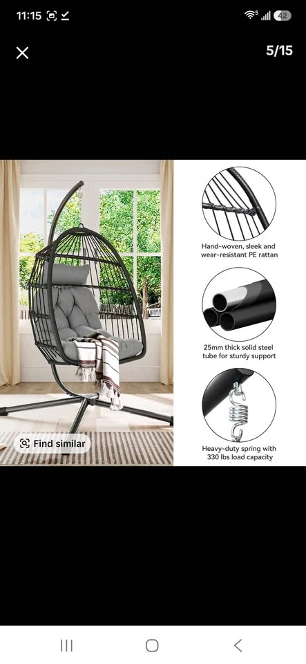 New in Box - Deluxe Egg Chair Swing with BEIGE Cushion - photo 4