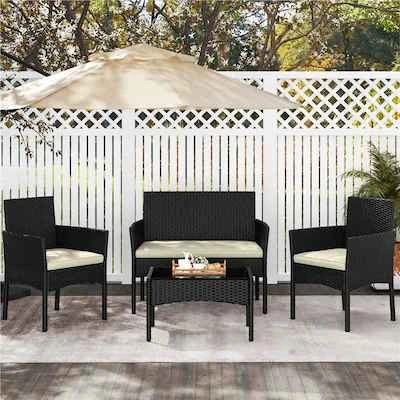 New 4-Piece Brown Wicker Patio Set with Beige Cushions - photo 3