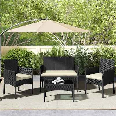 New 4-Piece Brown Wicker Patio Set with Beige Cushions - photo 4