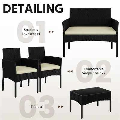 New 4-Piece Brown Wicker Patio Set with Beige Cushions - photo 5