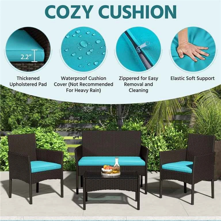 New Brown Wicker Patio Set - 4 Piece with Turquoise Cushions - photo 4