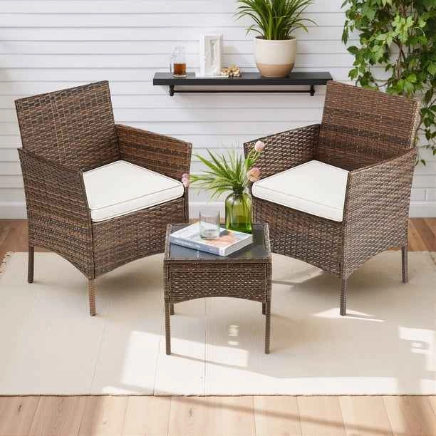 NEW & Assembled - 3 Piece Porch Wicker Bistro Set Brown - photo 2