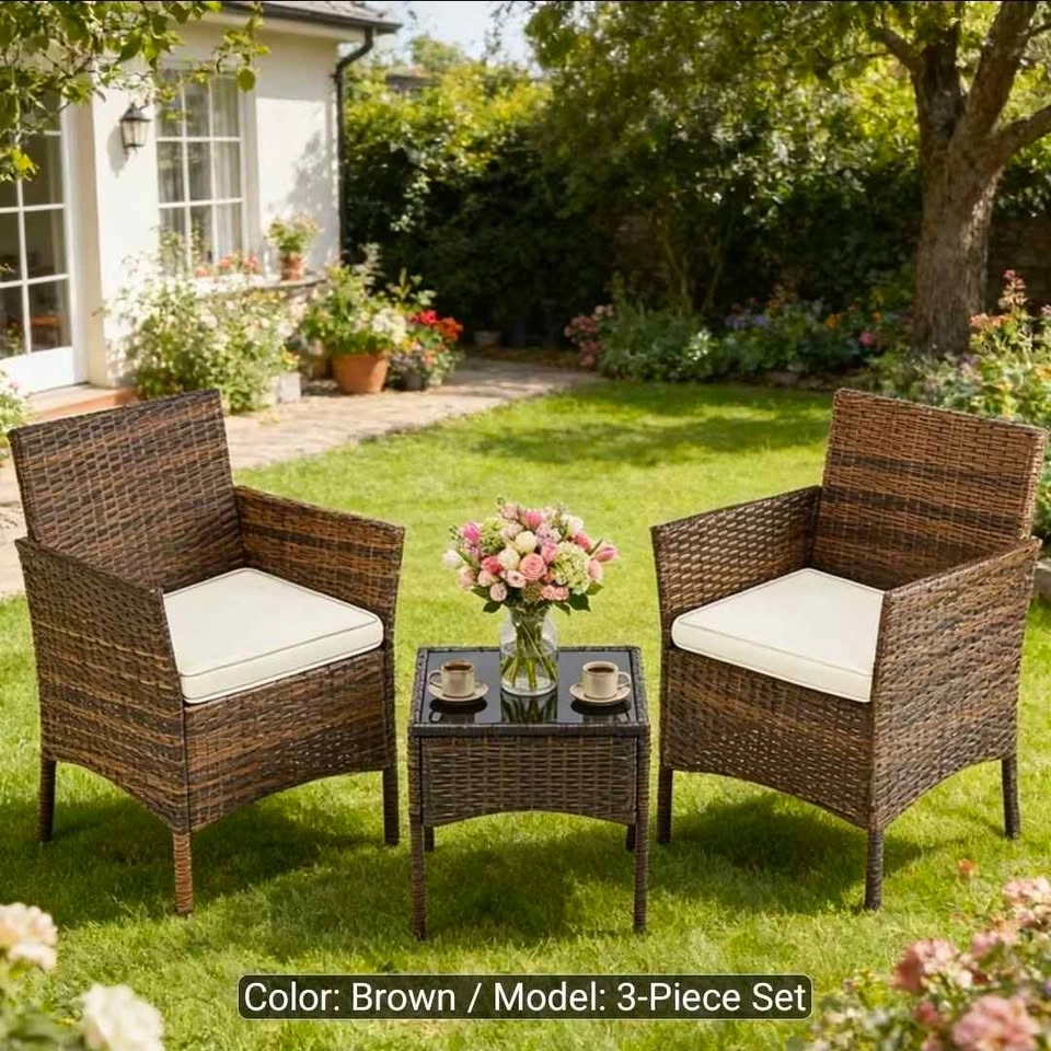 NEW & Assembled - 3 Piece Porch Wicker Bistro Set Brown - photo 3