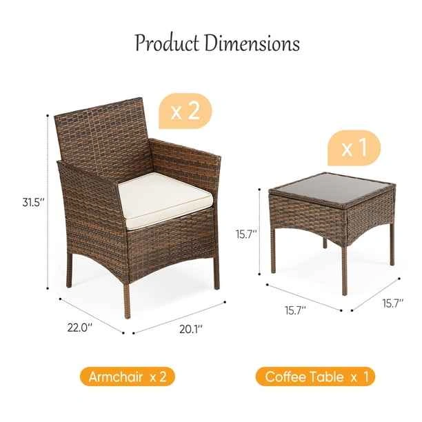 NEW & Assembled - 3 Piece Porch Wicker Bistro Set Brown - photo 5