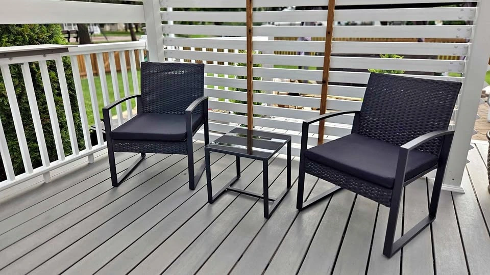 New 3-Piece Black Patio Bistro Set with Rattan Chairs & Table
