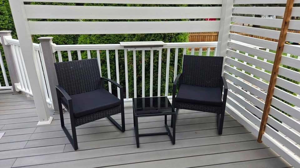 New 3-Piece Black Patio Bistro Set with Rattan Chairs & Table - photo 3