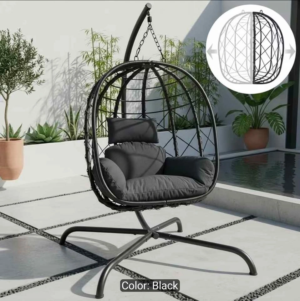 New in Box - Deluxe Charcoal Swing Egg Wicker Chair