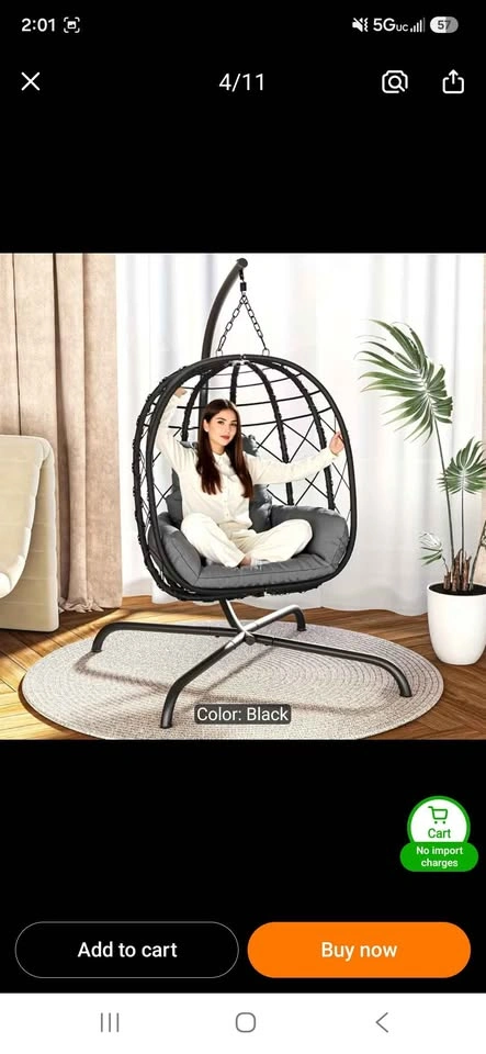 New in Box - Deluxe Charcoal Swing Egg Wicker Chair - photo 4