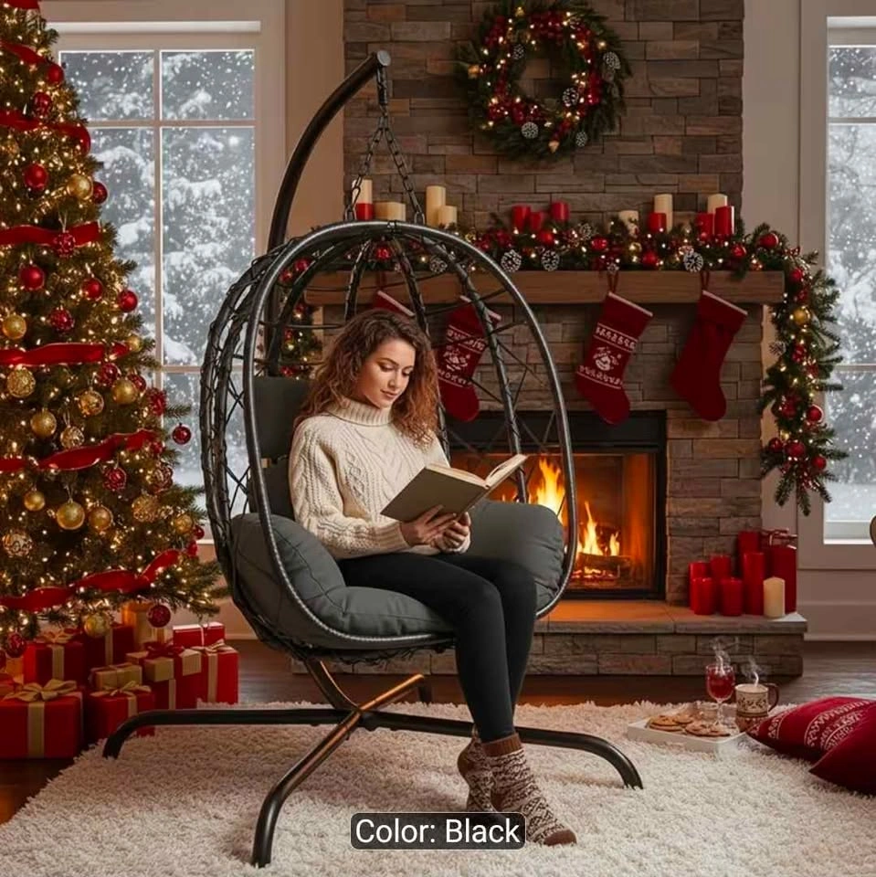 New in Box - Deluxe Charcoal Swing Egg Wicker Chair - photo 5