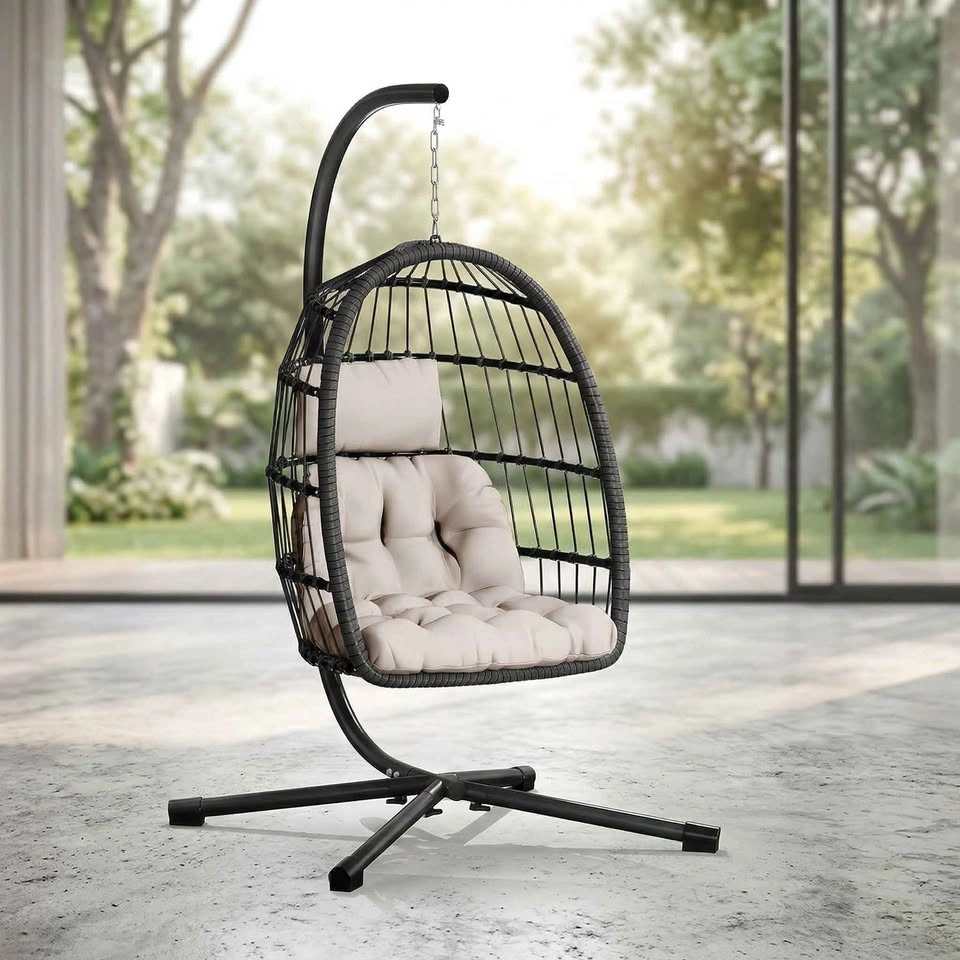 NEW in box - Deluxe Wicker Egg Chair Swing Black Frame