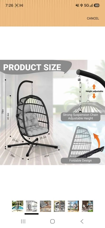 NEW in box - Deluxe Wicker Egg Chair Swing Black Frame - photo 5