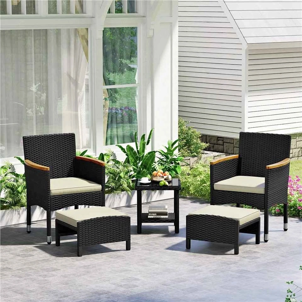 New in Box - 5 Piece Modern Black Wicker Patio Set