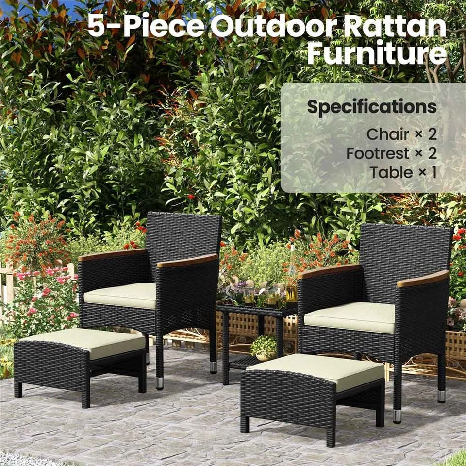 New in Box - 5 Piece Modern Black Wicker Patio Set - photo 2