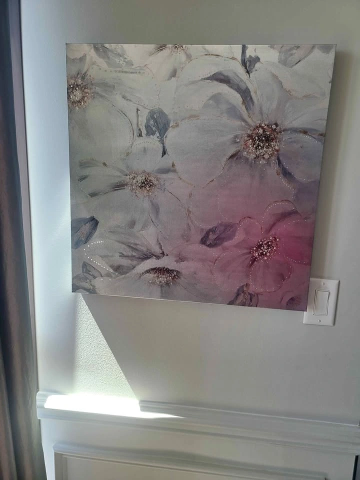 Floral Canvas Wall Art with Rhinestone Accents