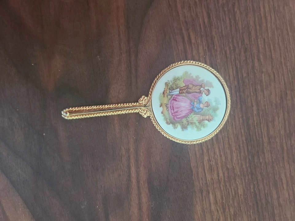 Vintage Fragonard Style Gold Tone Hand Mirror - photo 2