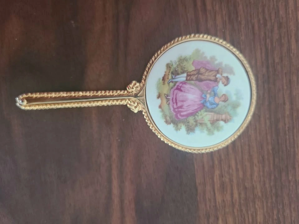 Vintage Fragonard Style Gold Tone Hand Mirror - photo 3