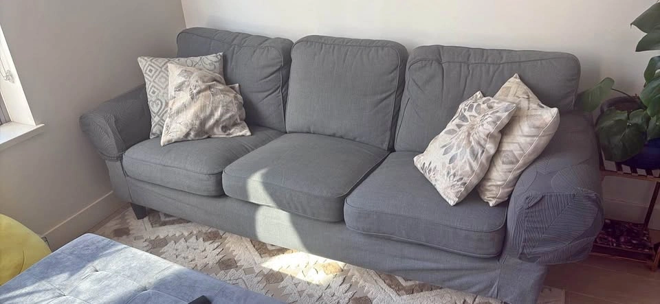 Grey Three-Seat Fabric Sofa