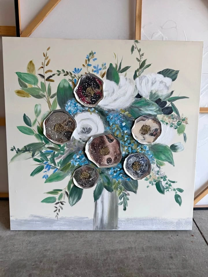 Beautiful Bouquet House Painting - With Mirror Work