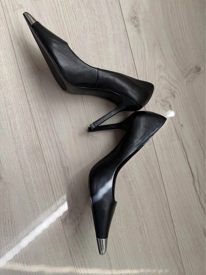 Mango Heeled Leather Shoes With Metallic Toe - photo 3