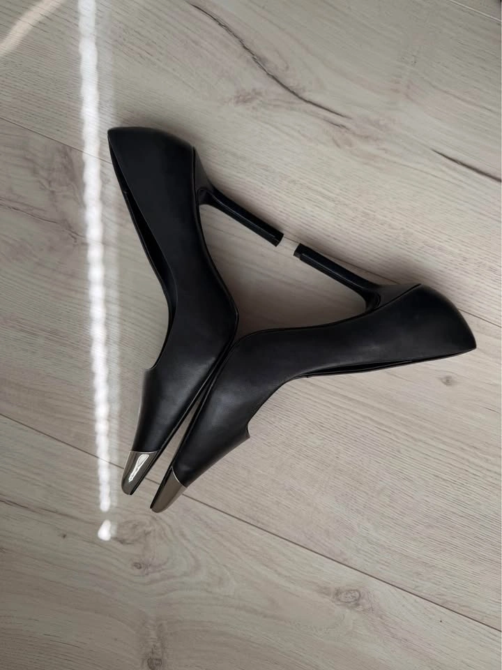 Mango Heeled Leather Shoes With Metallic Toe - photo 4