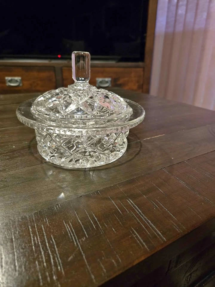 Vintage Pressed Glass Candy Dish with Lid