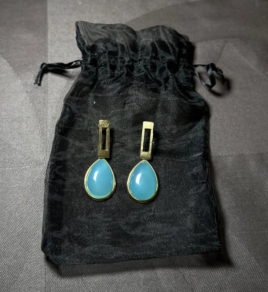 Earrings gold plated blue quartz