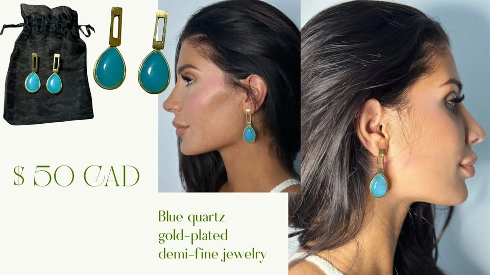 Earrings gold plated blue quartz - photo 2