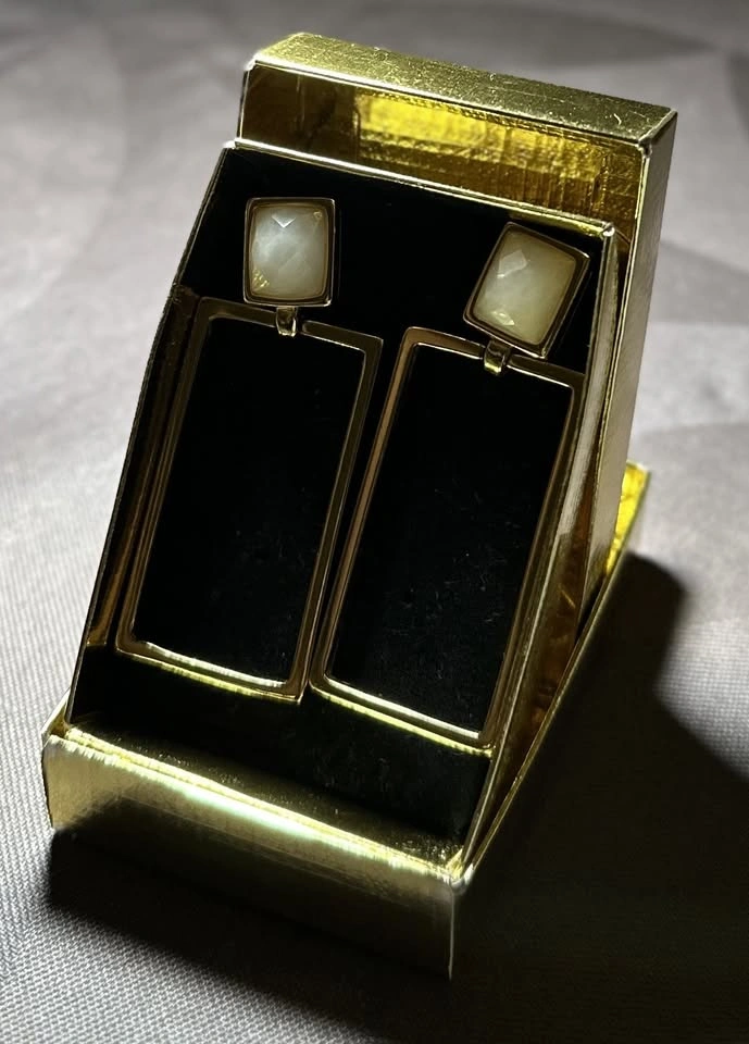 Earrings gold plated milky white crystal