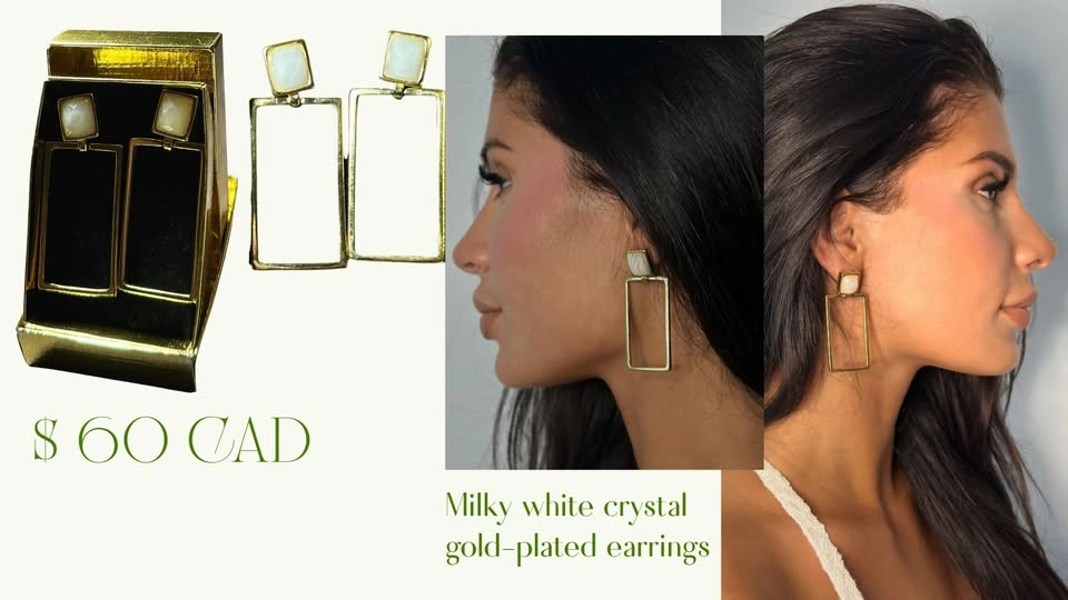 Earrings gold plated milky white crystal - photo 2