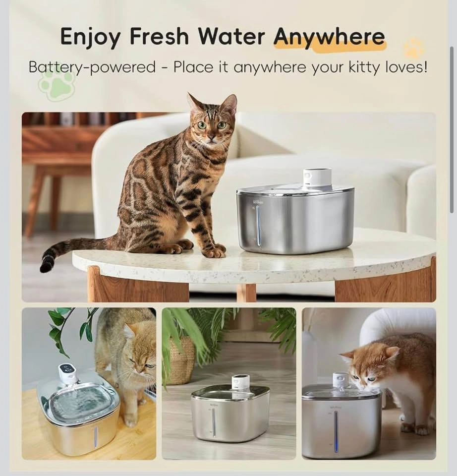 Brand New Stainless Steel Cat Water Fountain, 4.1L Cordless - photo 2