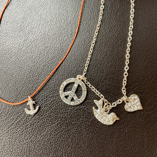 4 Cute costume necklaces- charms, anchor, eagle, string necklace - photo 2