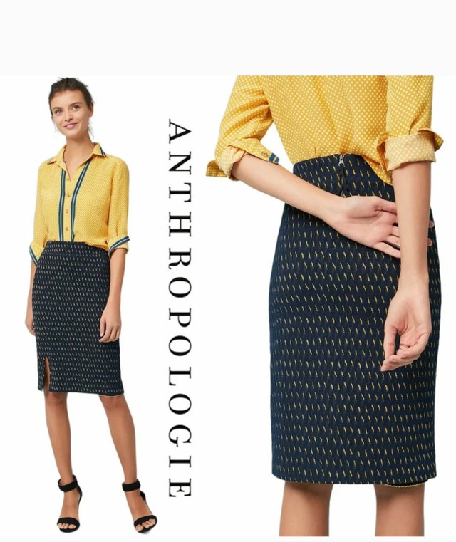 Anthropologie Maeve Hannon Slit Pencil Skirt navy/yellow-Size 4