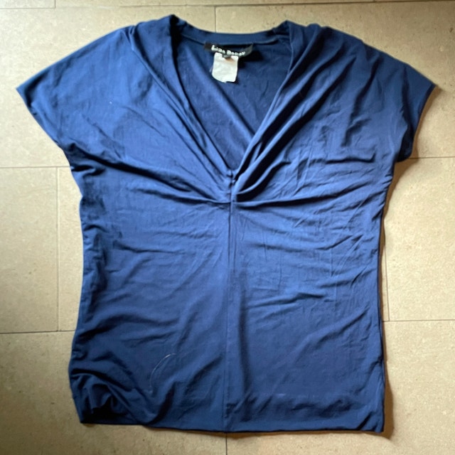 Vintage Lida Baday Navy Short Sleeved Top w/ Ruched Bust-Large