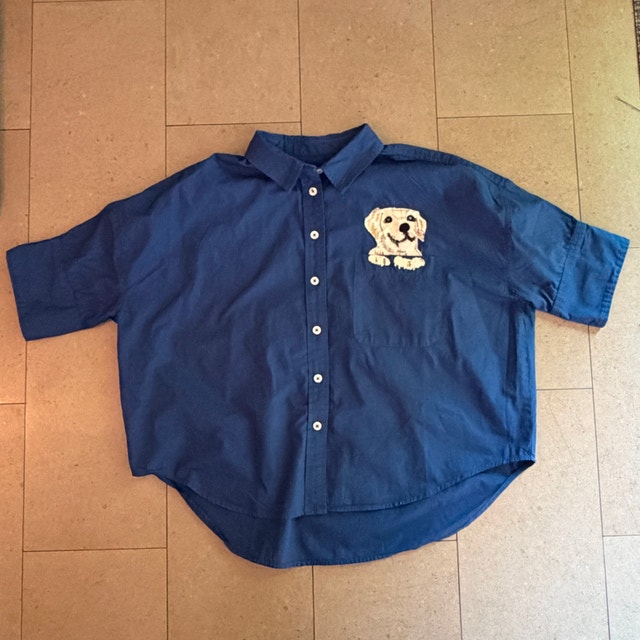 NWOT Maeve Blue Embroidered Cotton Shirt with Dog-Doodle?-Large - photo 2