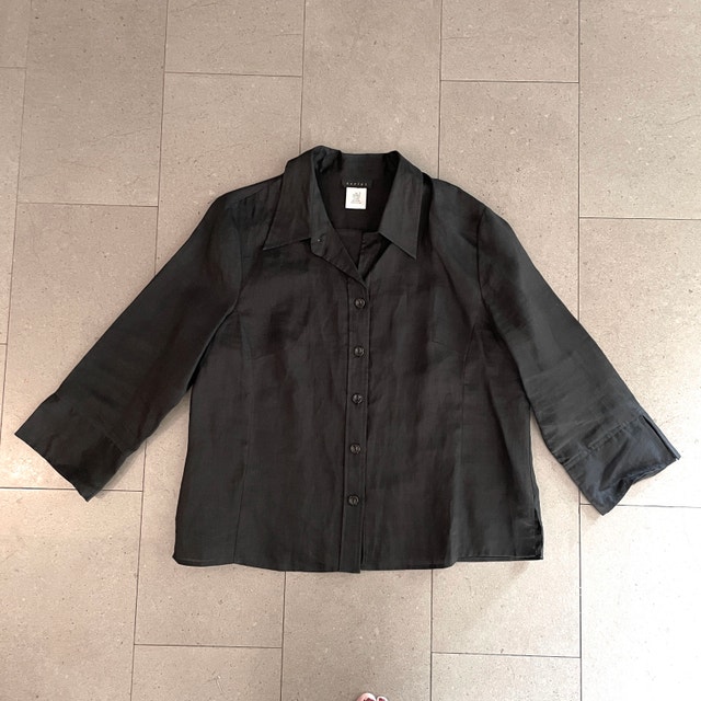Script Black 100% Linen Blouse Shirt-Size 18 (2XL)
