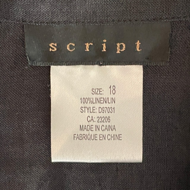 Script Black 100% Linen Blouse Shirt-Size 18 (2XL) - photo 3