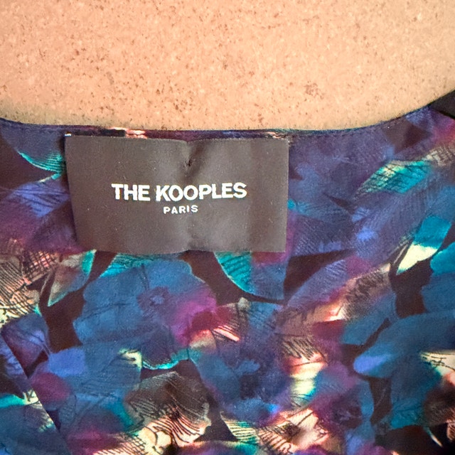 The Kooples Crepe Pleated Top Blouse in Neon Purple Flowers-XS - photo 2