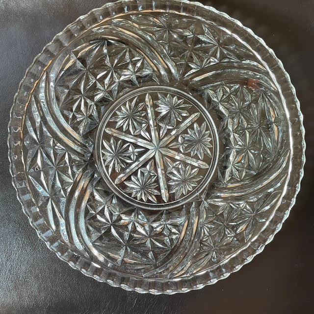 60s Anchor Hocking 1000 Line Stars & Bars Large Round Platter