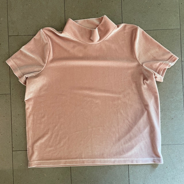 Madewell Velvet Mock Neck Tee Top Pink/Beige Short Sleeve-Medium - photo 2