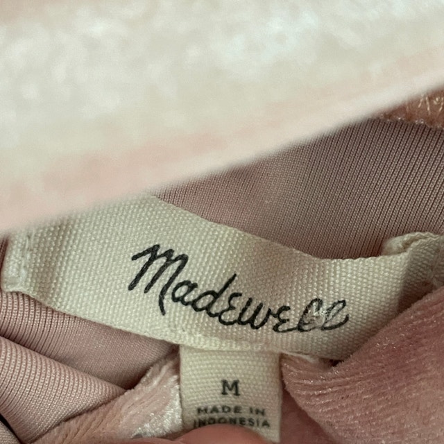 Madewell Velvet Mock Neck Tee Top Pink/Beige Short Sleeve-Medium - photo 3