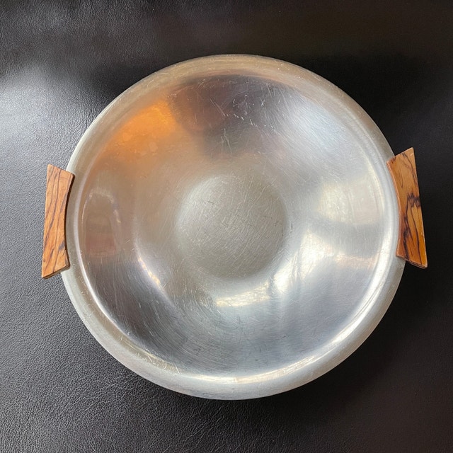 70s Danish Denmark Stainless Steel Metal Bowl w/ Wood Handles - photo 2