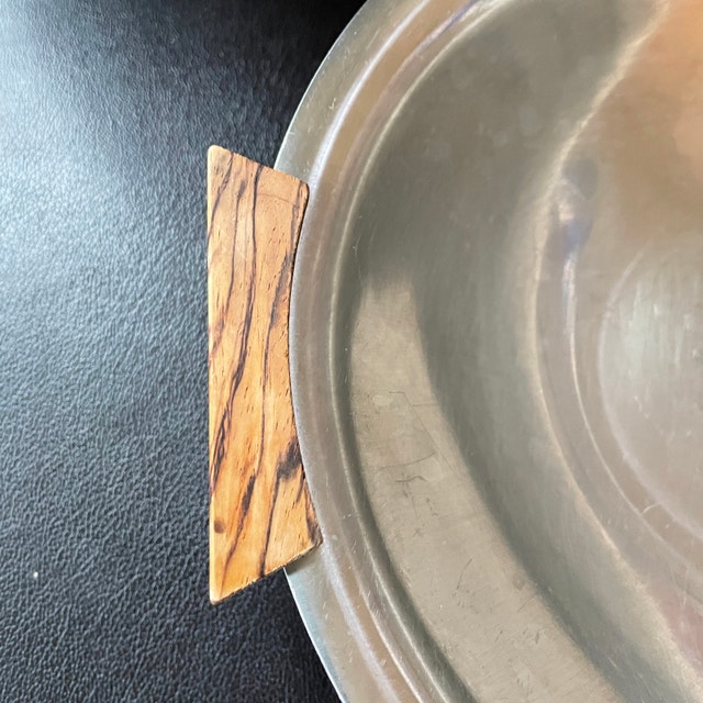 70s Danish Denmark Stainless Steel Metal Bowl w/ Wood Handles - photo 3