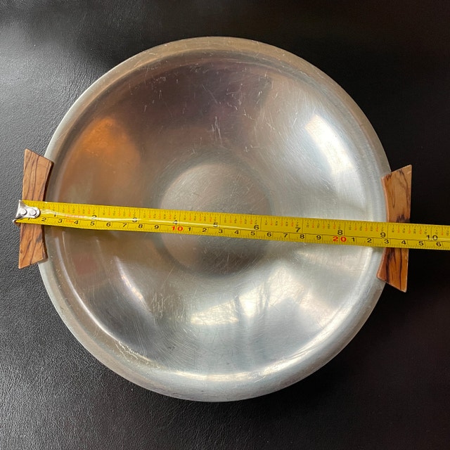 70s Danish Denmark Stainless Steel Metal Bowl w/ Wood Handles - photo 4