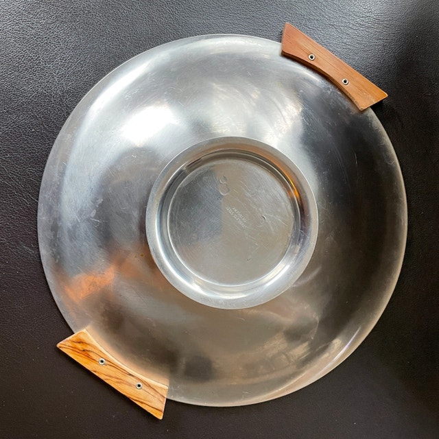 70s Danish Denmark Stainless Steel Metal Bowl w/ Wood Handles - photo 5