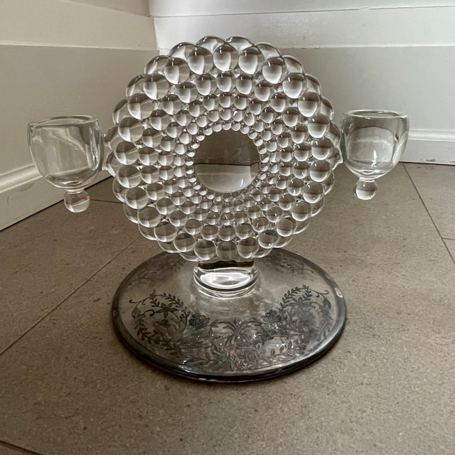 Vintage Candlestick Holder Double Arm Beaded Glass Floral Detail - photo 2